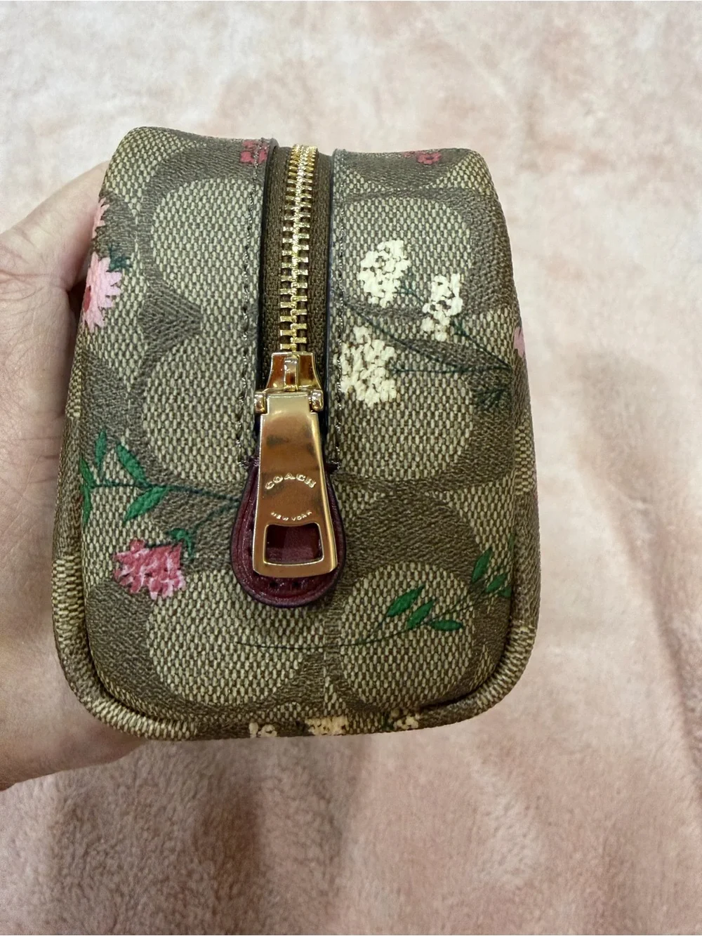 COACH Brown Signature Wildflower Boxy Floral Makeup Cosmetic Pouch